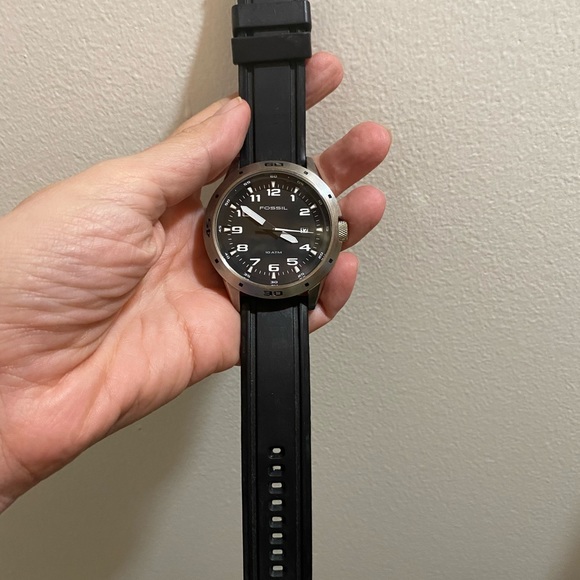 Fossil 10atm Stainless Steel Wrist Watch Black Silicon Strap - Picture 2 of 3